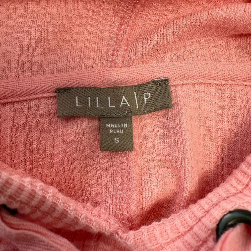 Lilla P Sweater Small Hoodie Waffle Knit Kangaroo Pocket 3/4 Sleeve Peach Glow - Picture 8 of 9